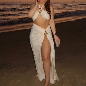 NEW Cream Split Maxi Skirt 3 Piece Bikini Set